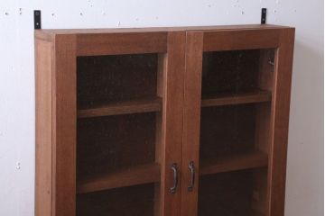 アンティーク家具　アンティーク　気泡ガラス入り!古い木のシンプルな壁掛け戸棚(3)