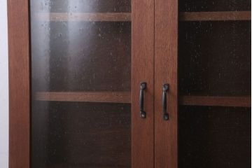 アンティーク家具　アンティーク　気泡ガラス入り!古い木のシンプルな壁掛け戸棚(3)