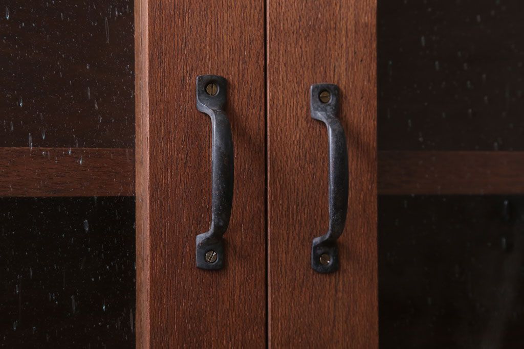 アンティーク家具　アンティーク　気泡ガラス入り!古い木のシンプルな壁掛け戸棚(3)