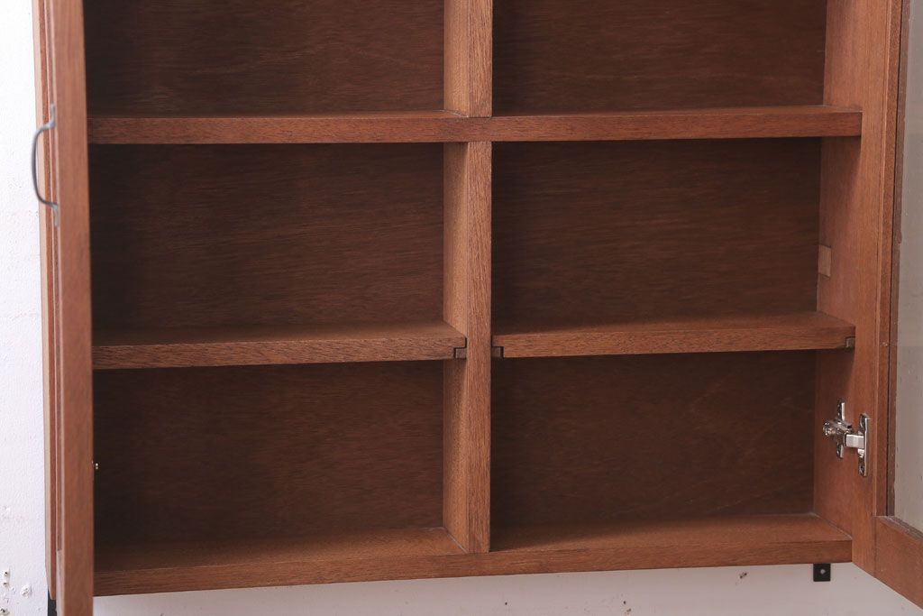 アンティーク家具　アンティーク　気泡ガラス入り!古い木のシンプルな壁掛け戸棚(3)