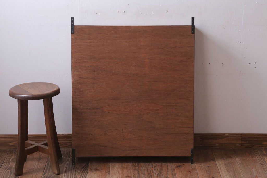 アンティーク家具　アンティーク　気泡ガラス入り!古い木のシンプルな壁掛け戸棚(3)