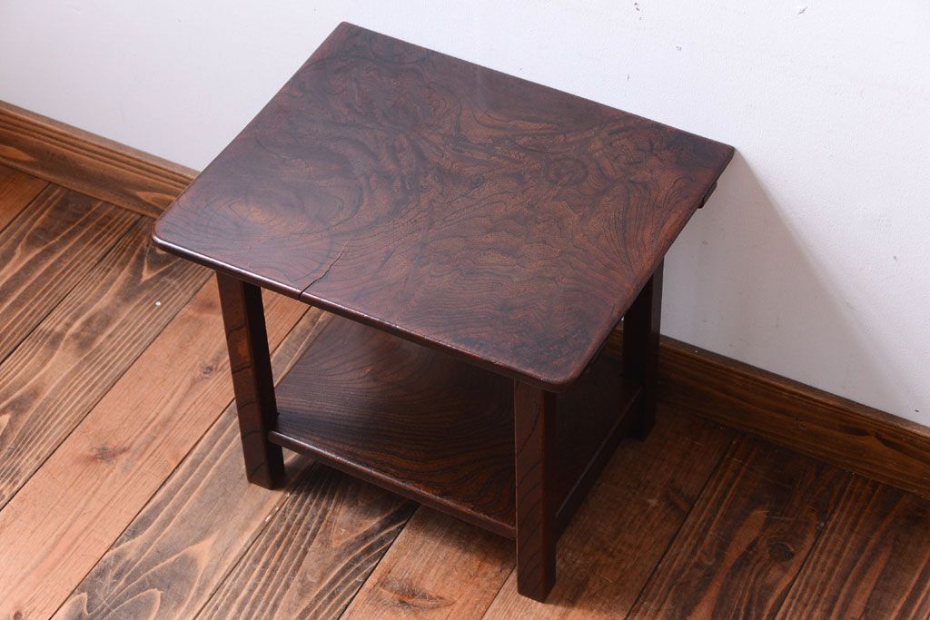 アンティーク雑貨　古民具・骨董　欅材玉杢!シンプルなサイドテーブル(花台)