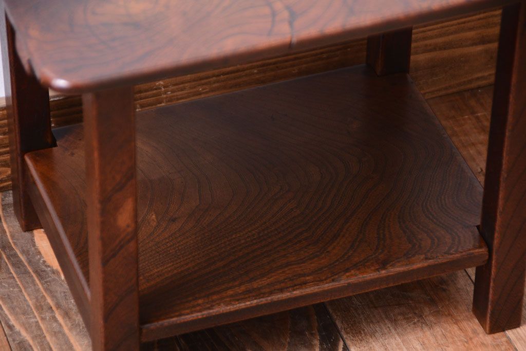 アンティーク雑貨　古民具・骨董　欅材玉杢!シンプルなサイドテーブル(花台)