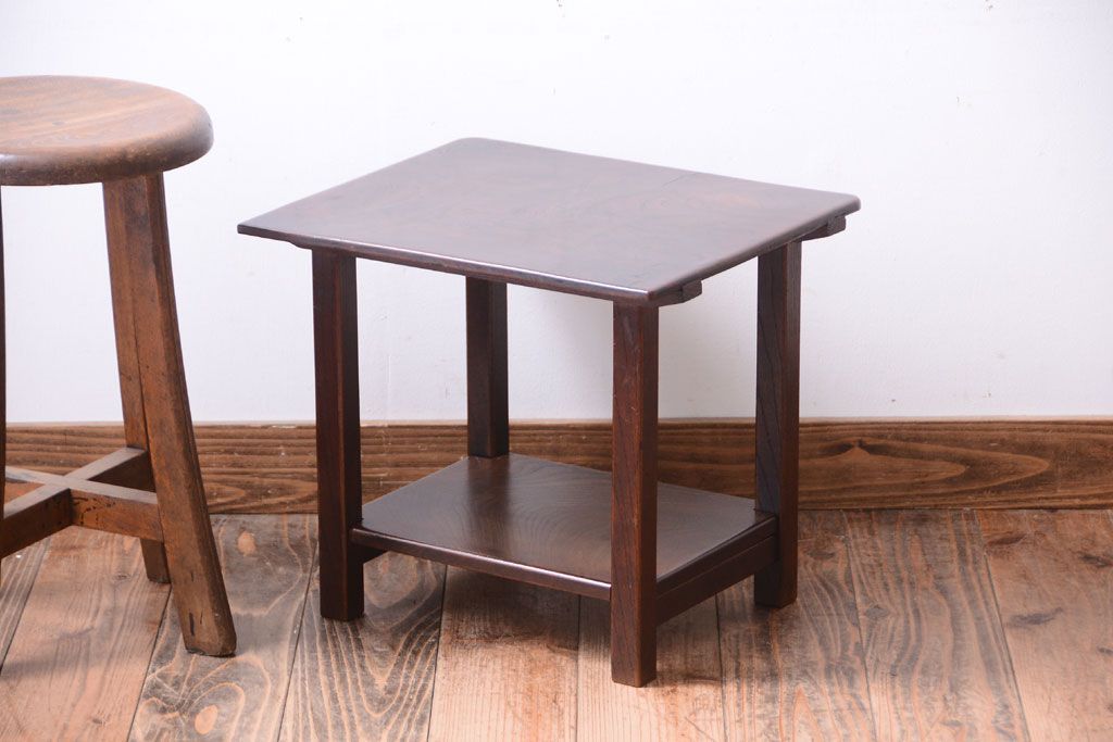 アンティーク雑貨　古民具・骨董　欅材玉杢!シンプルなサイドテーブル(花台)