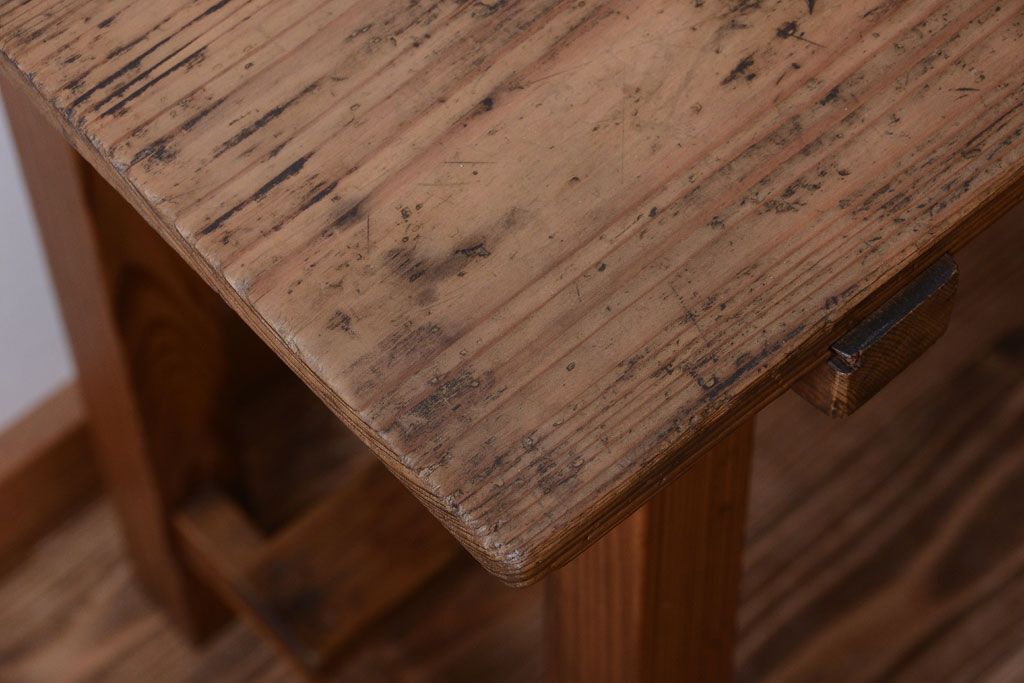 アンティーク雑貨　和製アンティーク　古い木味の平机(電話台・花台)