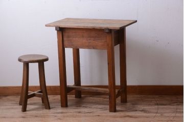 アンティーク雑貨　和製アンティーク　古い木味の平机(電話台・花台)