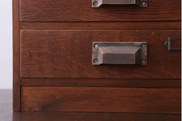 レトロ家具　昭和レトロ　ネームプレート付き!ナラ材のアンティーク小引き出し(2)