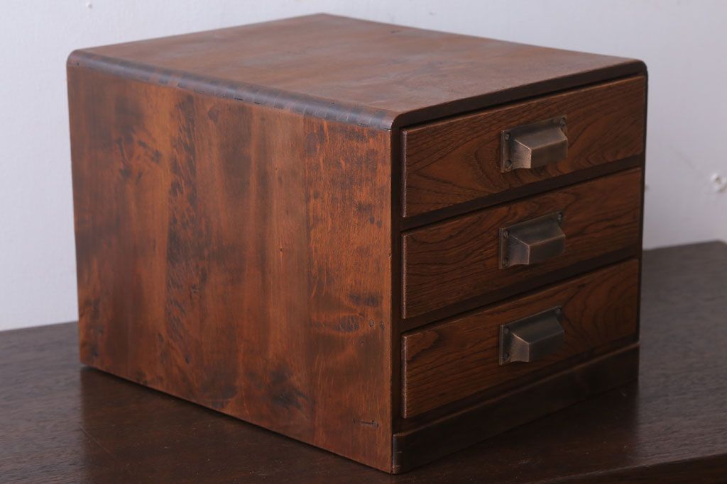 レトロ家具　昭和レトロ　ナラ材・カバ材製!小さくてかわいいアンティーク小引き出し