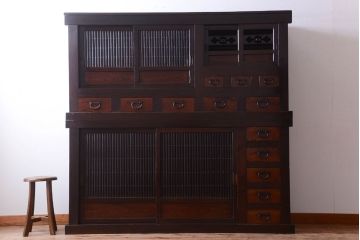 アンティーク家具　古民具・骨董　昇り引き出し付き!六尺水屋箪笥(近江水屋箪笥、食器棚)