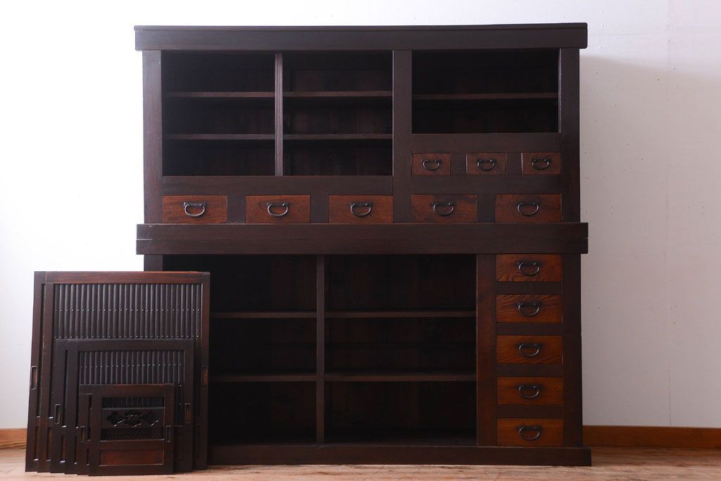 アンティーク家具　古民具・骨董　昇り引き出し付き!六尺水屋箪笥(近江水屋箪笥、食器棚)