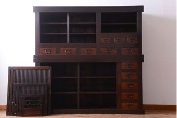 アンティーク家具　古民具・骨董　昇り引き出し付き!六尺水屋箪笥(近江水屋箪笥、食器棚)