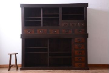 アンティーク家具　古民具・骨董　昇り引き出し付き!六尺水屋箪笥(近江水屋箪笥、食器棚)