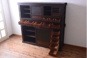 アンティーク家具　古民具・骨董　昇り引き出し付き!六尺水屋箪笥(近江水屋箪笥、食器棚)
