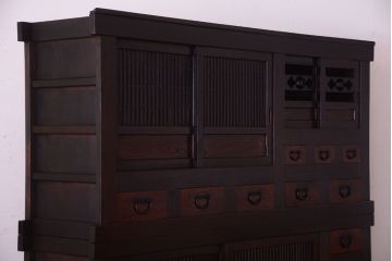 アンティーク家具　古民具・骨董　昇り引き出し付き!六尺水屋箪笥(近江水屋箪笥、食器棚)