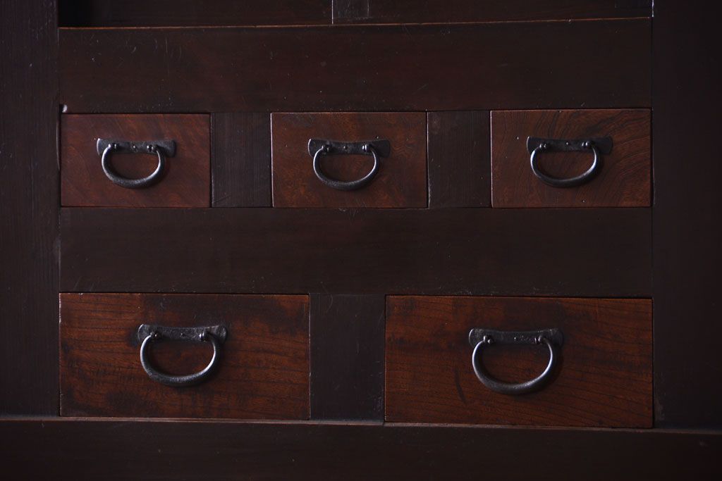 アンティーク家具　古民具・骨董　昇り引き出し付き!六尺水屋箪笥(近江水屋箪笥、食器棚)