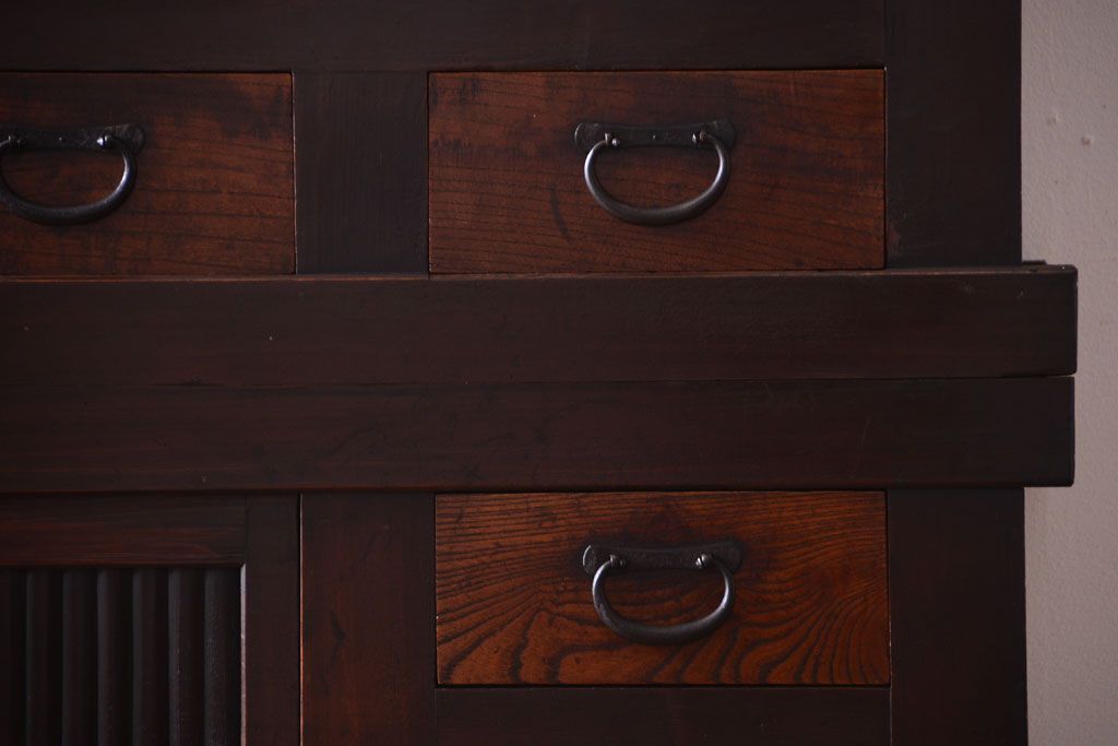 アンティーク家具　古民具・骨董　昇り引き出し付き!六尺水屋箪笥(近江水屋箪笥、食器棚)