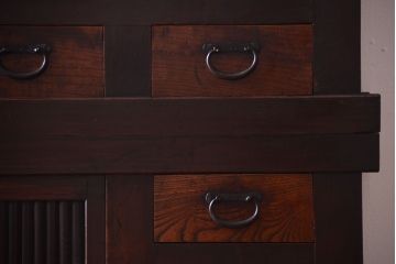 アンティーク家具　古民具・骨董　昇り引き出し付き!六尺水屋箪笥(近江水屋箪笥、食器棚)