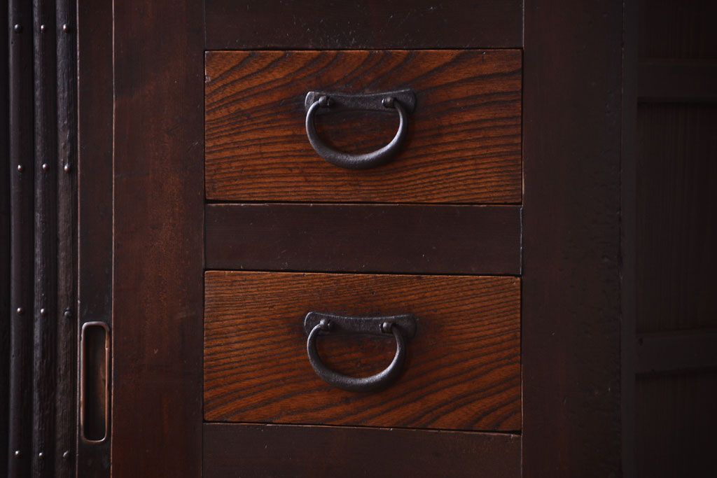 アンティーク家具　古民具・骨董　昇り引き出し付き!六尺水屋箪笥(近江水屋箪笥、食器棚)