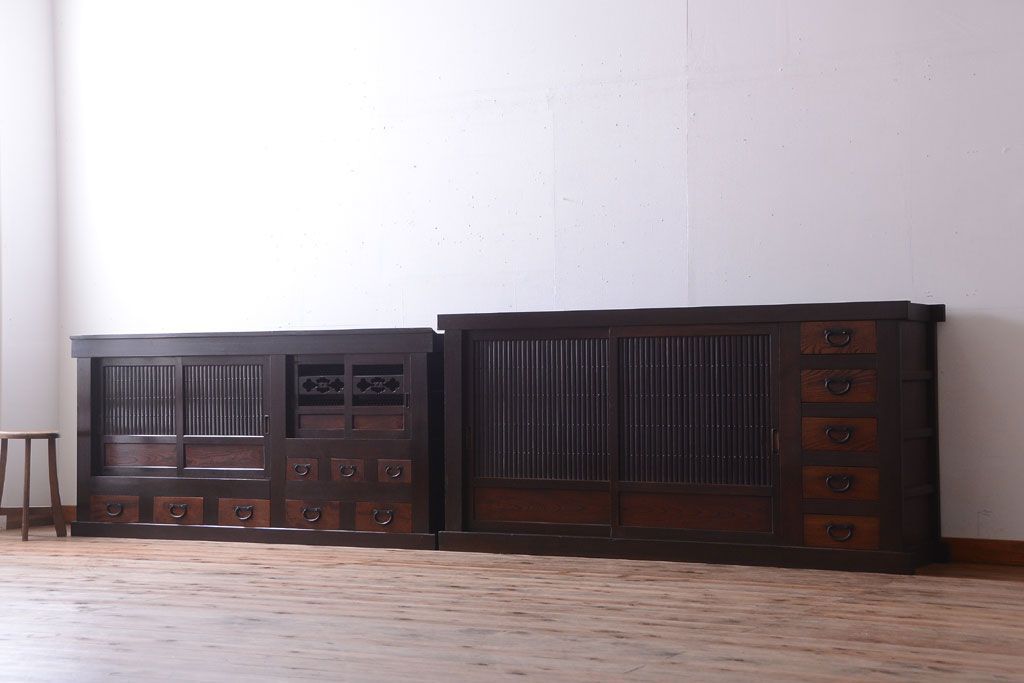 アンティーク家具　古民具・骨董　昇り引き出し付き!六尺水屋箪笥(近江水屋箪笥、食器棚)