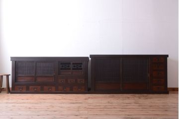 アンティーク家具　古民具・骨董　昇り引き出し付き!六尺水屋箪笥(近江水屋箪笥、食器棚)