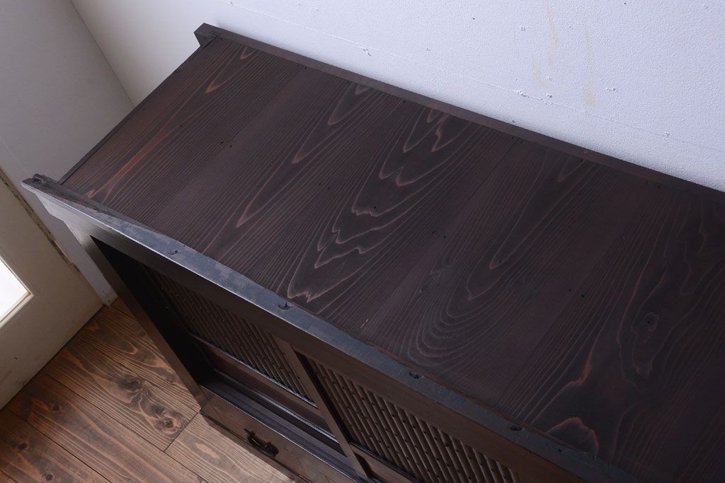 アンティーク家具　古民具・骨董　昇り引き出し付き!六尺水屋箪笥(近江水屋箪笥、食器棚)