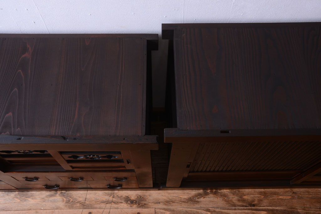 アンティーク家具　古民具・骨董　昇り引き出し付き!六尺水屋箪笥(近江水屋箪笥、食器棚)