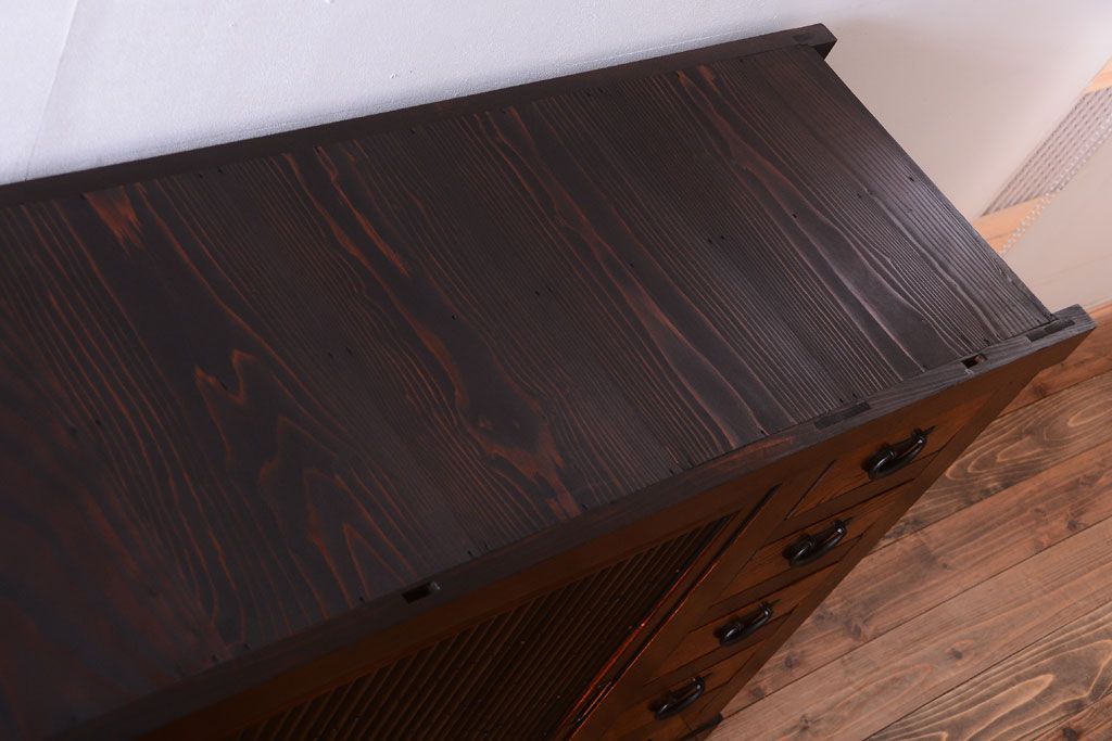 アンティーク家具　古民具・骨董　昇り引き出し付き!六尺水屋箪笥(近江水屋箪笥、食器棚)