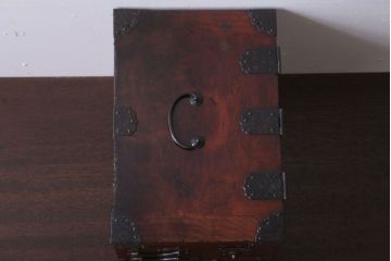 アンティーク雑貨　古民具・骨董　総欅!玉杢材製のアンティーク上手物硯箱