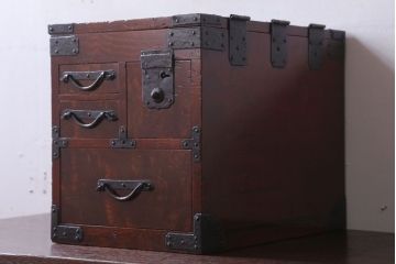 アンティーク雑貨　古民具・骨董　総欅!玉杢材製のアンティーク上手物硯箱