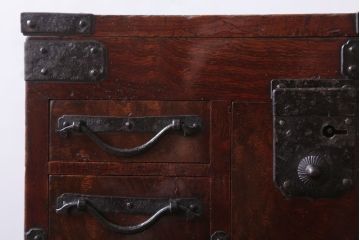 アンティーク雑貨　古民具・骨董　総欅!玉杢材製のアンティーク上手物硯箱