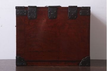 アンティーク雑貨　古民具・骨董　総欅!玉杢材製のアンティーク上手物硯箱