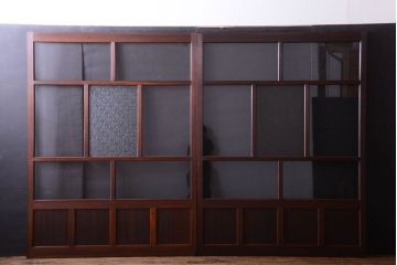 和製アンティーク　ダイヤガラス入り!幅広ガラス戸2枚セット