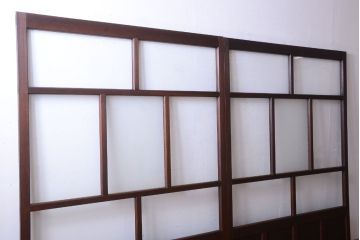 和製アンティーク　ダイヤガラス入り!幅広ガラス戸2枚セット