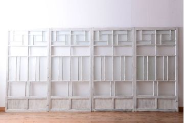 アンティークペイント　モール・ダイヤ・すりガラス入り!ガラス戸4枚セット