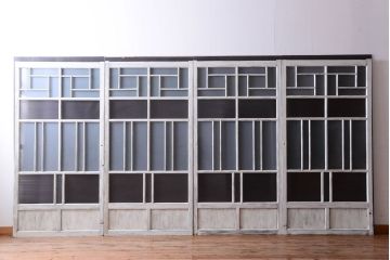 アンティークペイント　モール・ダイヤ・すりガラス入り!ガラス戸4枚セット