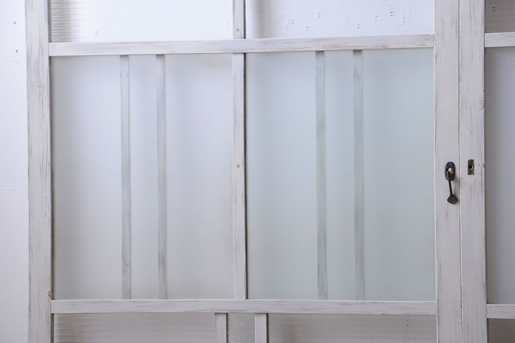 アンティークペイント　モール・ダイヤ・すりガラス入り!ガラス戸4枚セット