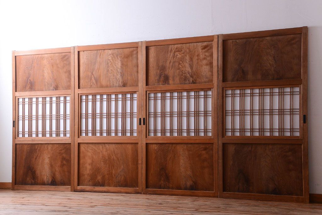 古民具・骨董　明治〜大正　高級品!一枚板の上質な障子帯戸4枚セット