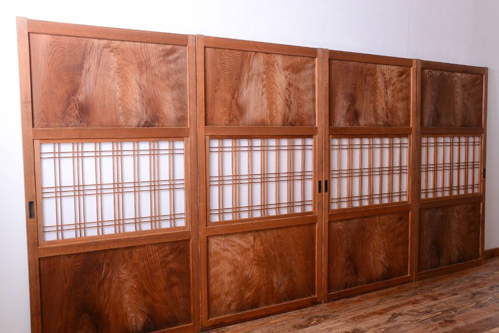 古民具・骨董　明治〜大正　高級品!一枚板の上質な障子帯戸4枚セット