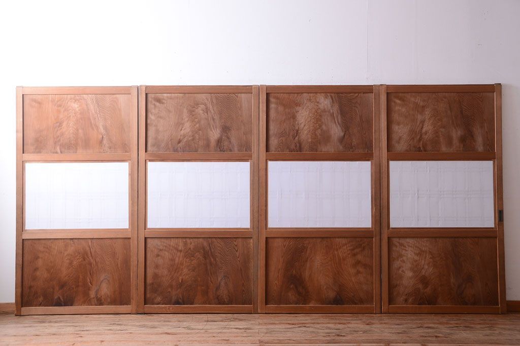 古民具・骨董　明治〜大正　高級品!一枚板の上質な障子帯戸4枚セット