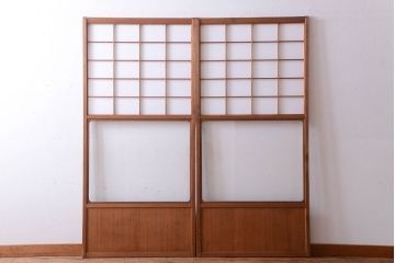 中古　直ガラス障子戸2枚セット(雪見障子戸、引き戸、擦り上げ障子戸、擦上障子戸)(2)