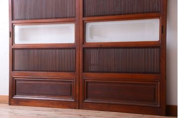 古民具・骨董　腰板欅材!裏ガラス付きアンティーク格子戸