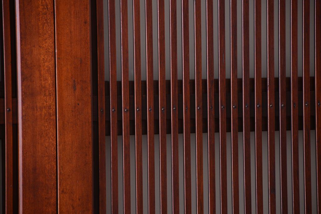 古民具・骨董　腰板欅材!裏ガラス付きアンティーク格子戸