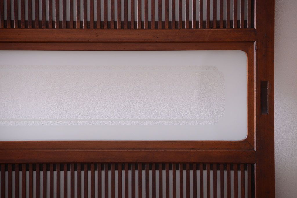 古民具・骨董　腰板欅材!裏ガラス付きアンティーク格子戸