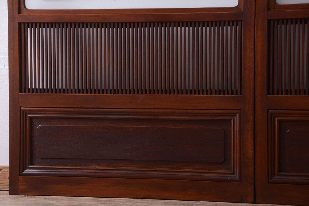 古民具・骨董　腰板欅材!裏ガラス付きアンティーク格子戸