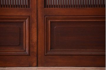 古民具・骨董　腰板欅材!裏ガラス付きアンティーク格子戸