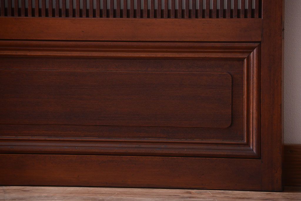 古民具・骨董　腰板欅材!裏ガラス付きアンティーク格子戸