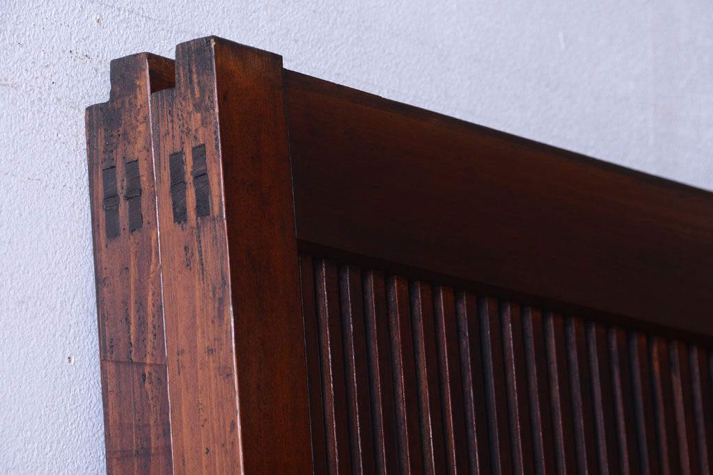 古民具・骨董　腰板欅材!裏ガラス付きアンティーク格子戸