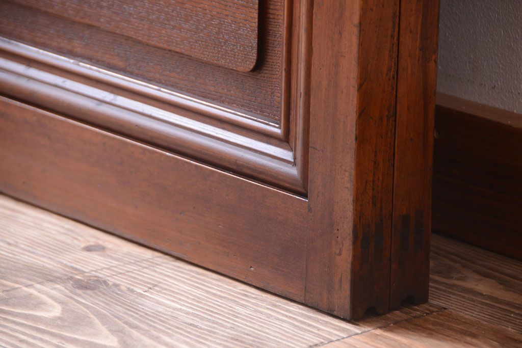 古民具・骨董　腰板欅材!裏ガラス付きアンティーク格子戸