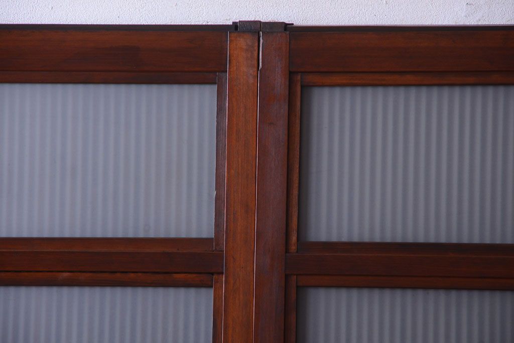 古民具・骨董　腰板欅材!裏ガラス付きアンティーク格子戸