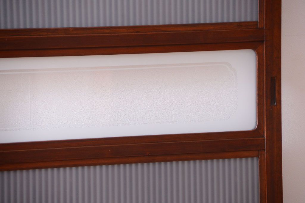 古民具・骨董　腰板欅材!裏ガラス付きアンティーク格子戸